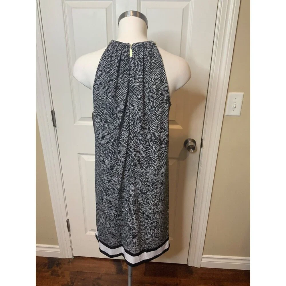 Michael Kors Black White Animal Print Sleeveless Dress W/ Gold Chain, Size S